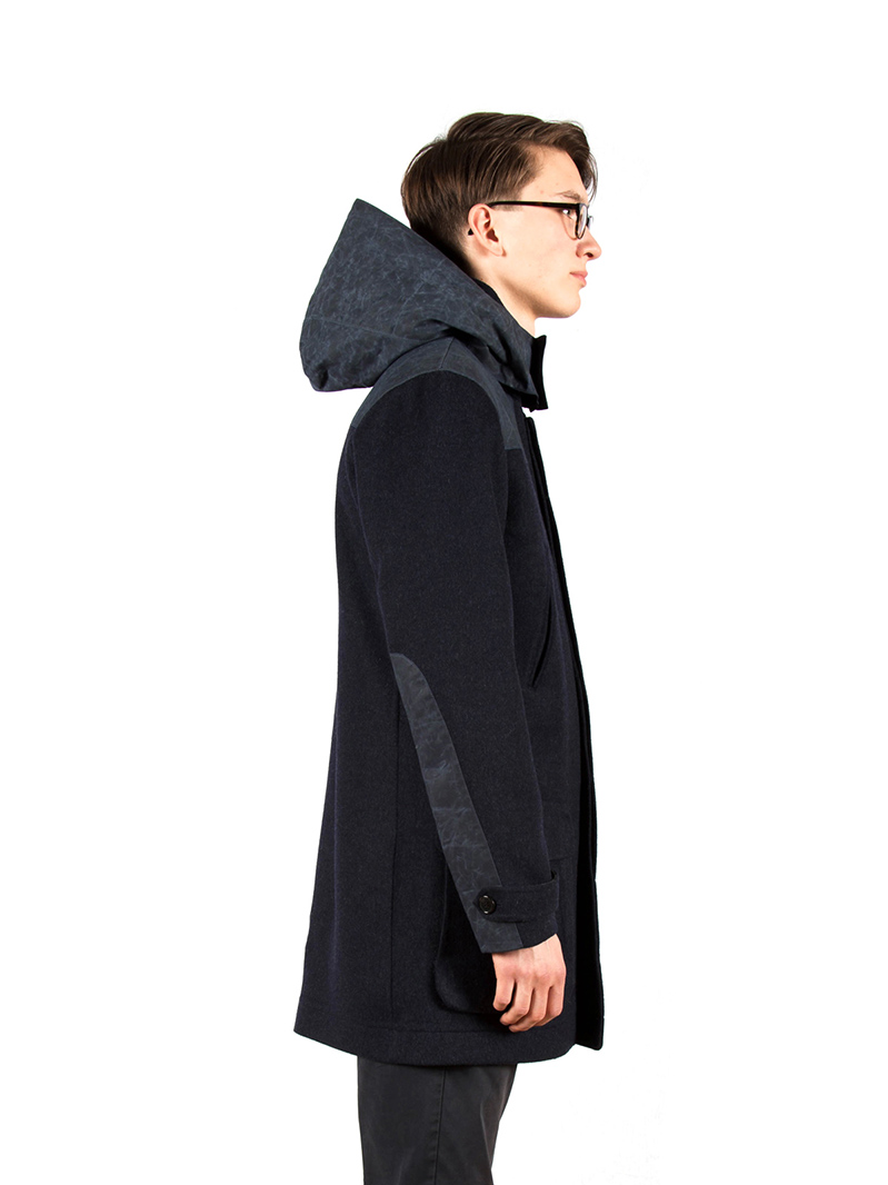 Loden Steiner unlined wool coat navy with beeswax datails