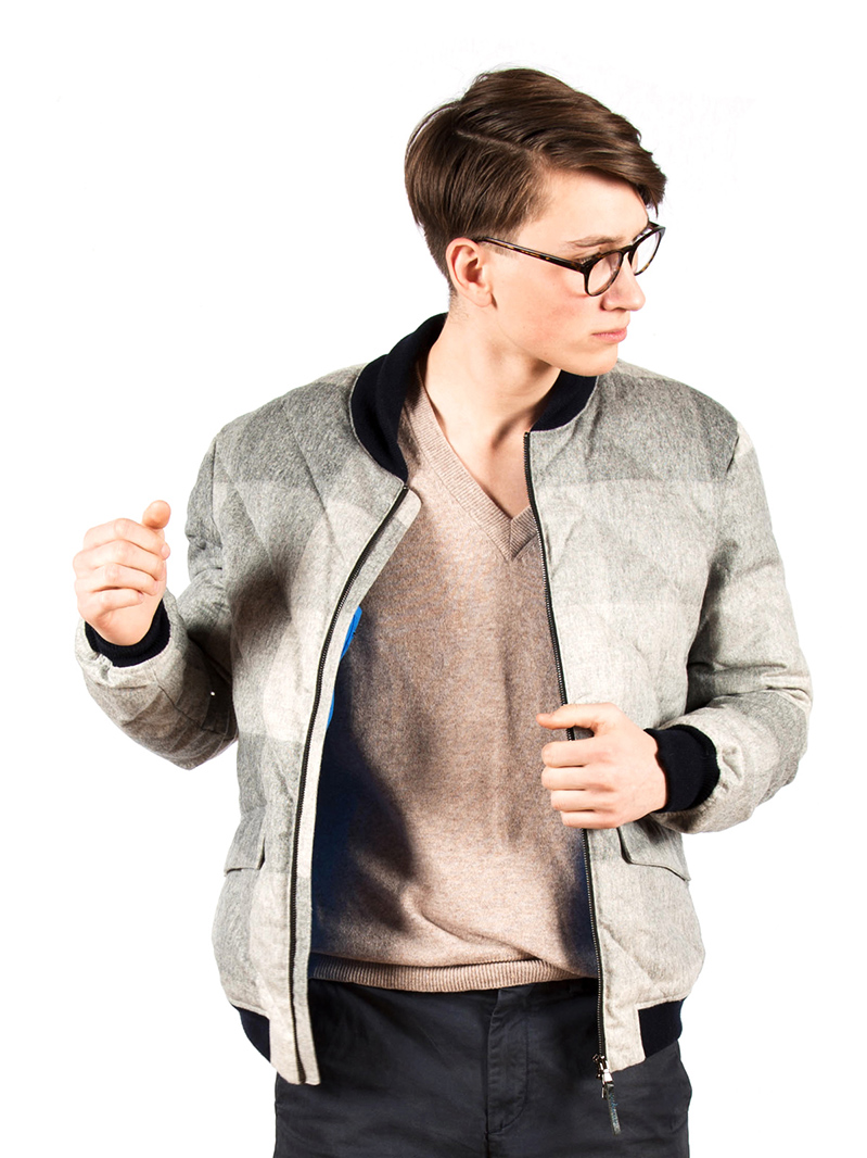 w'lfg'ng down bomber jacket grey check